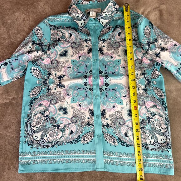 Rachel Zoe Satin Blouse Long-Sleeve Button-Down Paisley Print - Picture 12 of 13